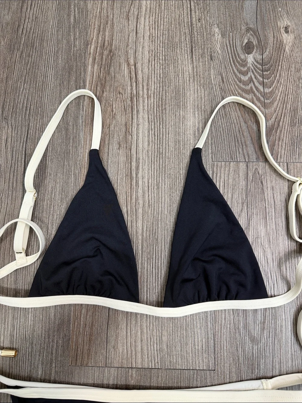Monday Swimwear Black Triangle Bikini with Ivory Trim